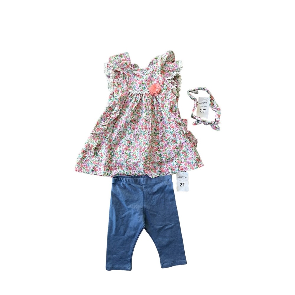 Bonnie Jean Pink Purple Multicolor 3 Piece Set Flutter Dress Pants Size 2T Girls
